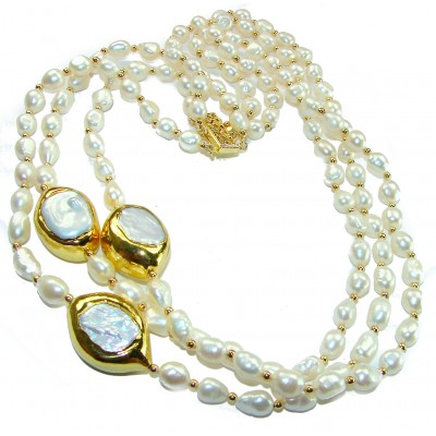 Baroque Style Beauty Freshwater Pearl 14K Gold over .925 Sterling Silver handcrafted Necklace