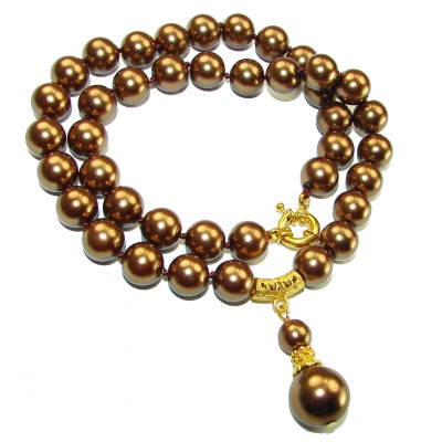 Vintage Beauty Freshwater Mocha Pearl 14K Gold over .925 Sterling Silver handcrafted Necklace