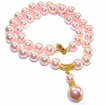 Vintage Beauty Freshwater Pink Pearl 14K Gold over .925 Sterling Silver handcrafted Necklace