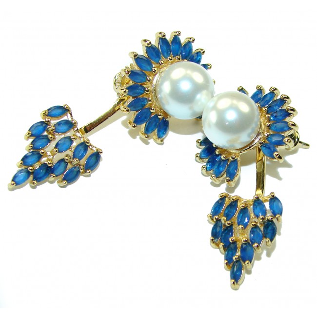 Magnificent Jewel Sapphire Pearl 14K Gold over .925 Sterling Silver handcrafted incredible reversible earrings