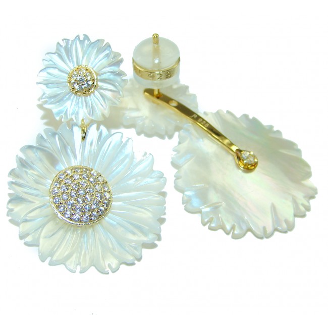 White Flowers Blister Pearl 14K Gold over .925 Sterling Silver handcrafted Earrings