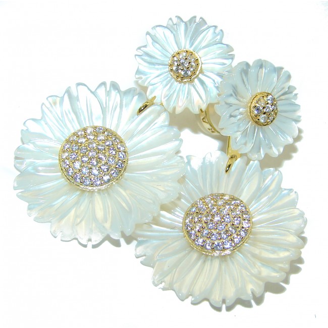 White Flowers Blister Pearl 14K Gold over .925 Sterling Silver handcrafted Earrings