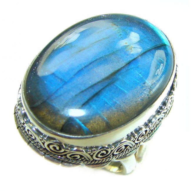 Natural Glamour Labradorite .925 Sterling Silver handcrafted Large ring size 7 3/4