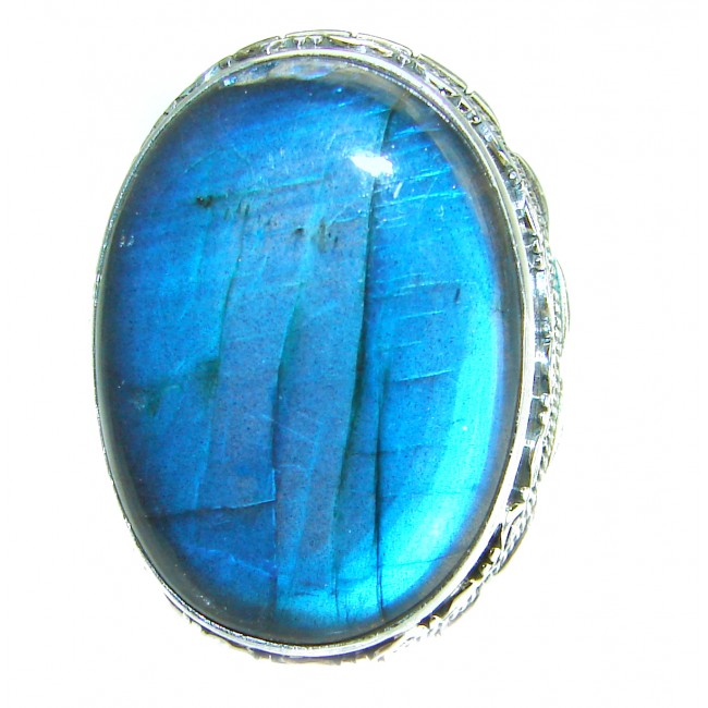 Natural Glamour Labradorite .925 Sterling Silver handcrafted Large ring size 7 3/4
