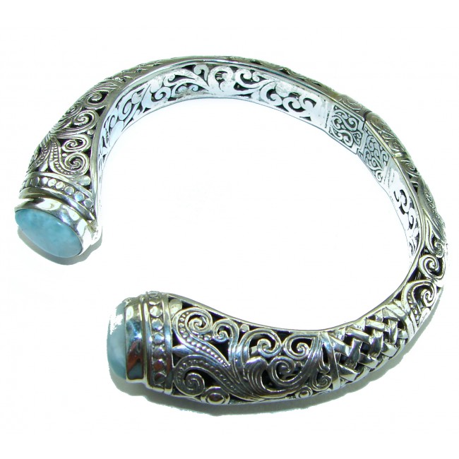 Bali Legacy 48.8 grams authentic Larimar Floral Bracelet in .925 Sterling Silver