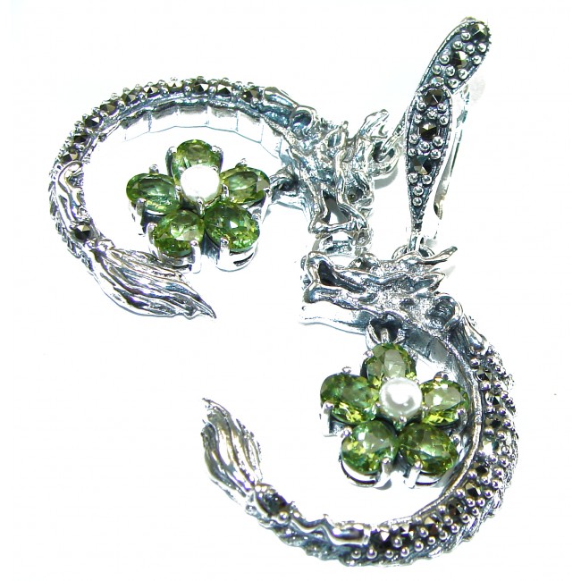 Green Dragon Peridot Marcasite .925 Sterling Silver handcrafted earrings