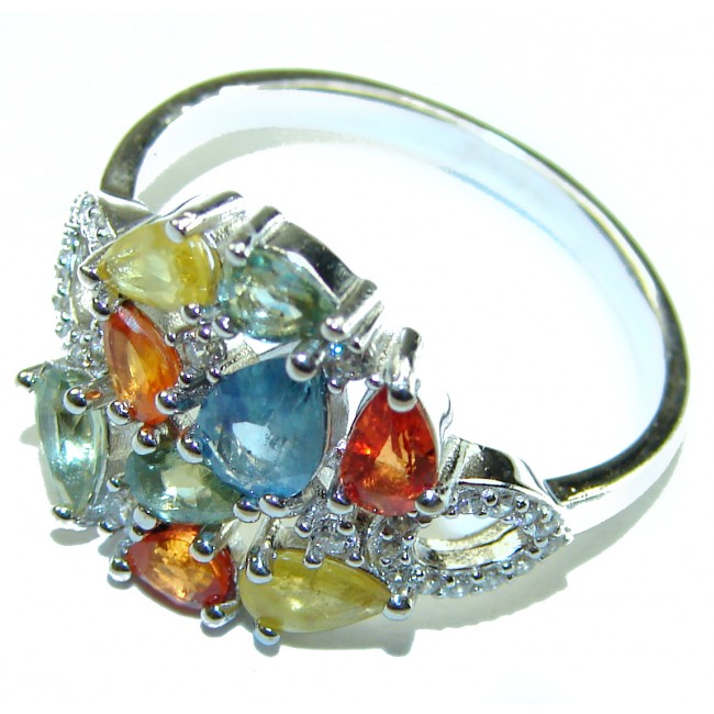 Tropical Beauty 7.5 Sapphire .925 Sterling Silver Handcrafted Ring size 7