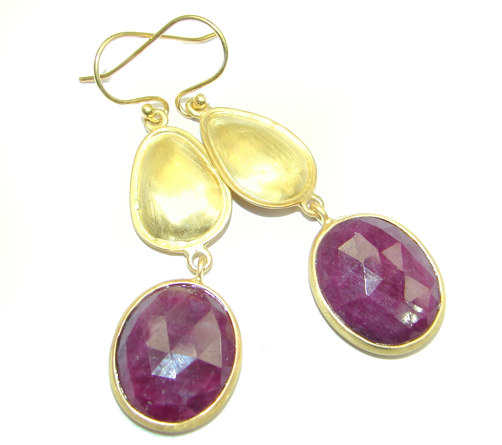 Luxury Red Ruby Gold plated over Sterling Silver handmade earrings ...