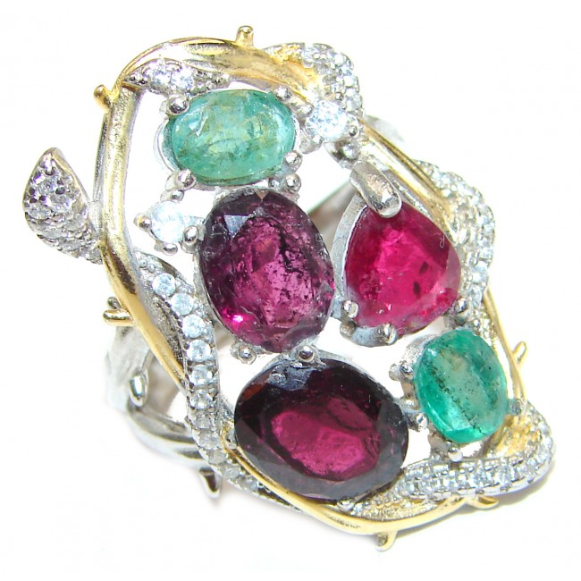 Emily Large Genuine Ruby Emerald .925 Sterling Silver handcrafted ...