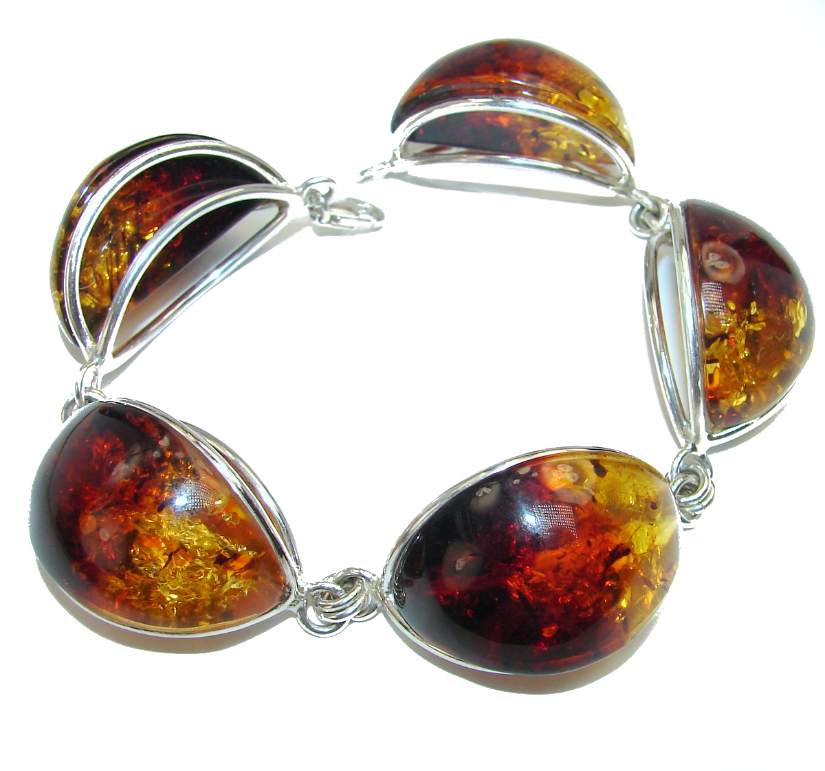 Beautiful genuine Baltic  Amber .925 Sterling Silver handcrafted  Large Bracelet
