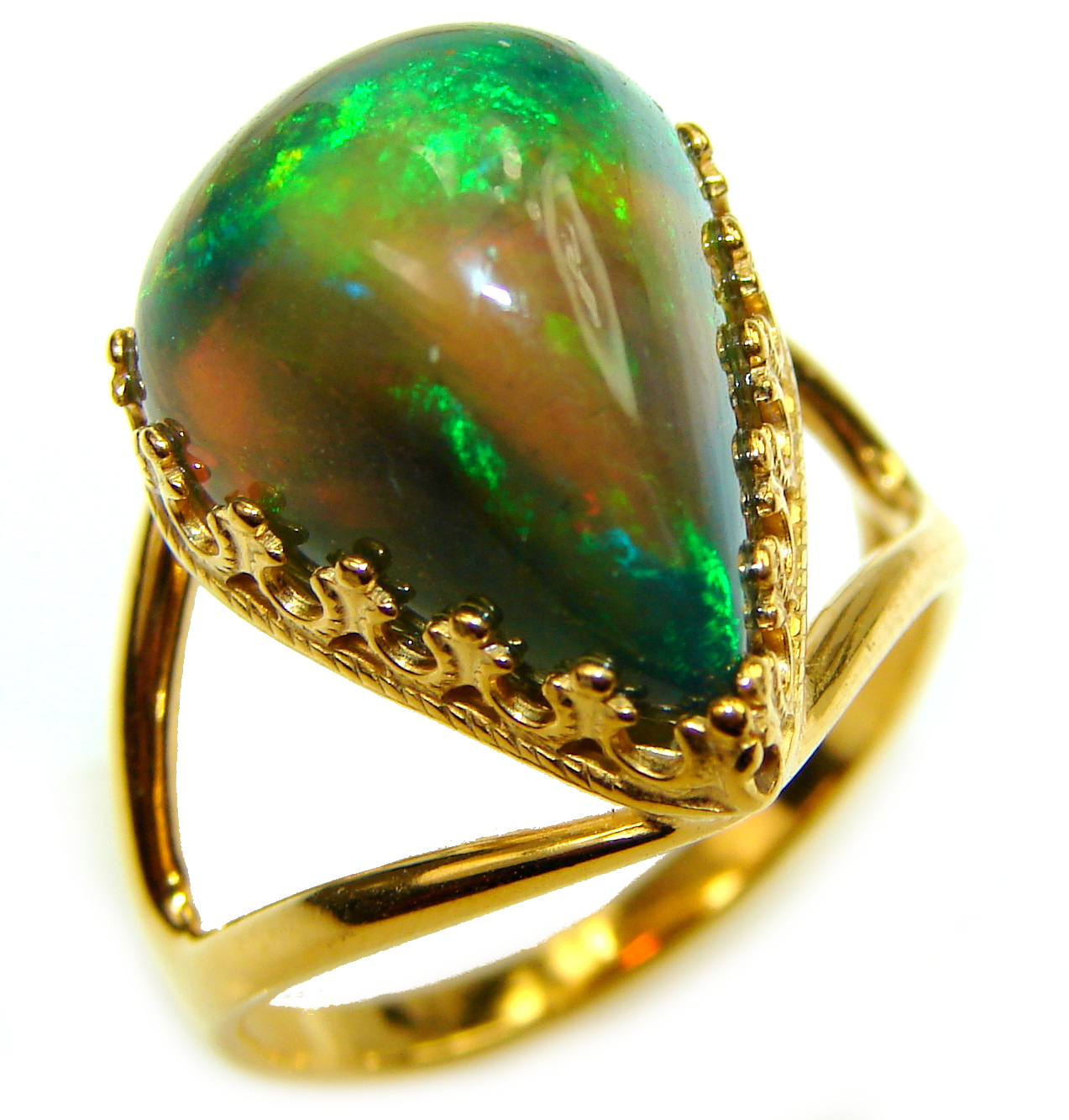 A Milky Way  Genuine  14.9 carat Black  Opal  18K  Gold over .925 Sterling Silver handmade Ring size 7 1/2