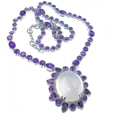 Outstanding Brazilian Rose Quartz Amethyst .925 Sterling Silver handcrafted Statement necklace
