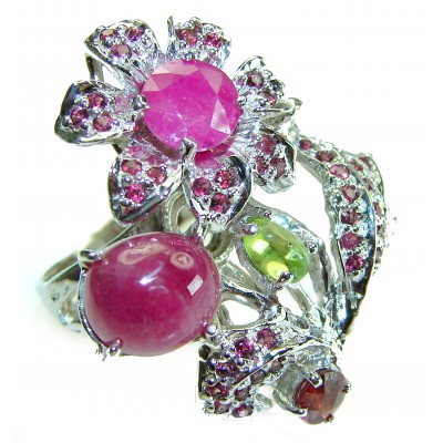 Wild Red Rose natural Ruby .925 Sterling Silver handmade Ring size 8