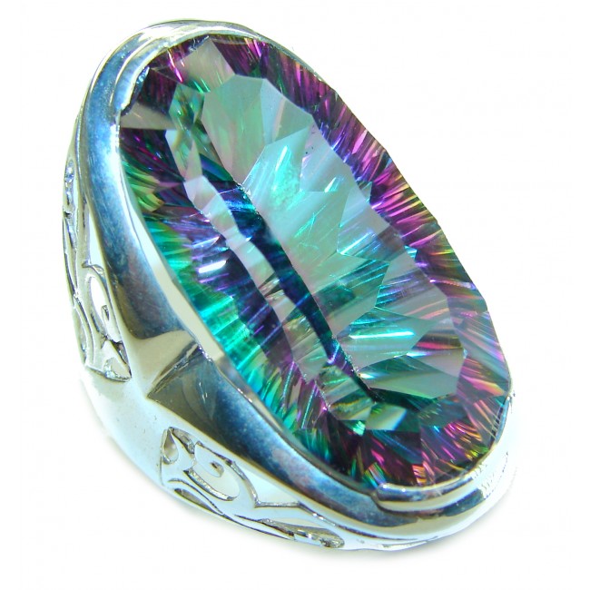 Massive Mystic Topaz .925 Sterling Silver handcrafted Large ring size 7 1/2