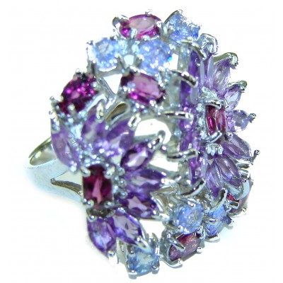 Fresh Flowers authentic Tanzanite .925 Sterling Silver handmade large Ring size 8