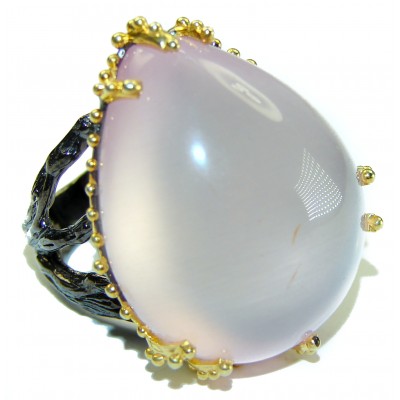 Oversized Authentic Brazilian Rose Quartz Black rhodium 14k Gold over .925 Sterling Silver incredible Ring size 9