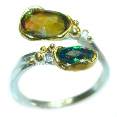 A Cosmic Power Genuine6.5 carat Black Opal 10K Gold over .925 Sterling Silver handmade Ring size 7 1/4