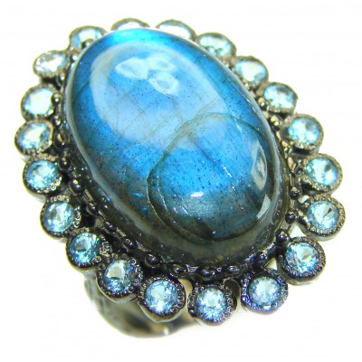 Magic Night Natural Labradorite .925 Sterling Silver handcrafted Large ring size 7 1/2