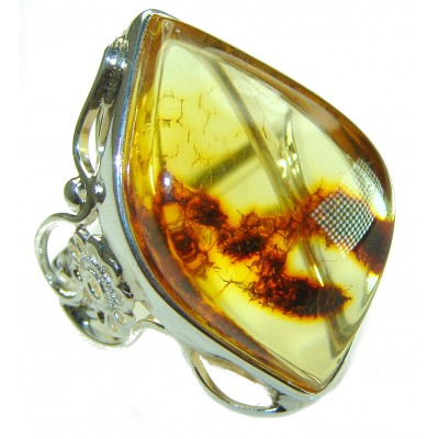 Authentic Baltic Amber .925 Sterling Silver handcrafted ring; s. 7 adjustable