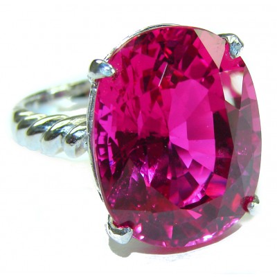 Real Beauty 22.5 carat OVAL cut Fuchsia Pink Topaz .925 Silver handcrafted Cocktail Ring s. 8