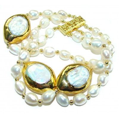 Baroque Style Beauty Freshwater Pearl 14K Gold over .925 Sterling Silver handcrafted Bracelet