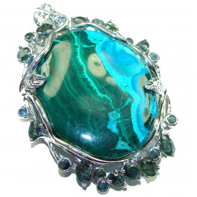 The Colors of Natura authentic Chrysocolla .925 Sterling Silver handcrafted Large Pendant - Brooch