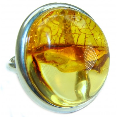 Authentic Large Baltic Amber .925 Sterling Silver handcrafted ring; s. 7 1/2 adjustable