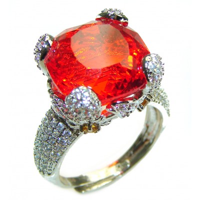 Red Passion incredible Topaz .925 Sterling Silver handmade Large Ring s. 7 1/2