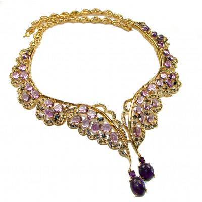 Miabella Amethyst Sapphire 14K Gold over .925 Sterling Silver handcrafted LARGE Statement necklace