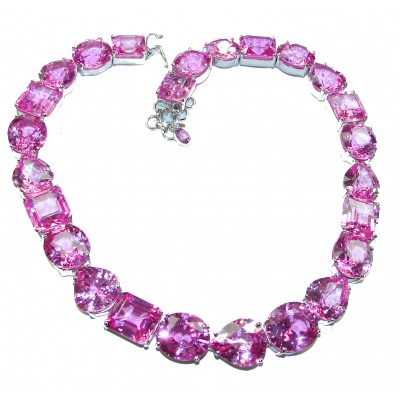 Belle'Amore 152.5 grams Huge Electric Pink Topaz .925 Sterling Silver handcrafted necklace
