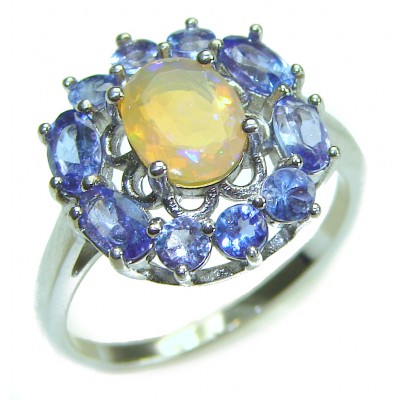 Genuine 3.5 carat Ethiopian Opal Tanzanite .925 Sterling Silver handmade Ring size 8