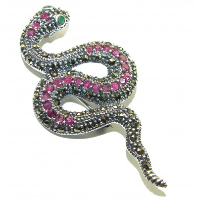 INCREDIBLE Natural Ruby Snake .925 Sterling Silver handcrafted Pendant Brooch
