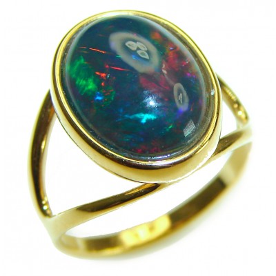 A Cosmic Blast Genuine 8.5 carat Black Opal 18K Gold over .925 Sterling Silver handmade Ring size 7 1/4