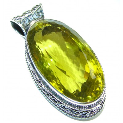 42.8 carat Oval cut flawless Lemon Quartz .925 Sterling Silver handcrafted pendant