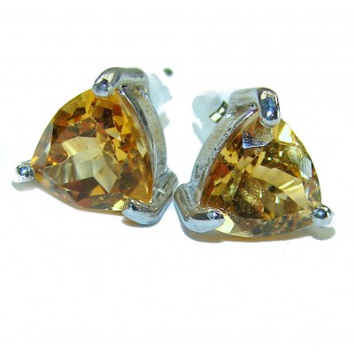 Luxurious Style trillion cut Natural Citrine .925 Sterling Silver handmade earrings
