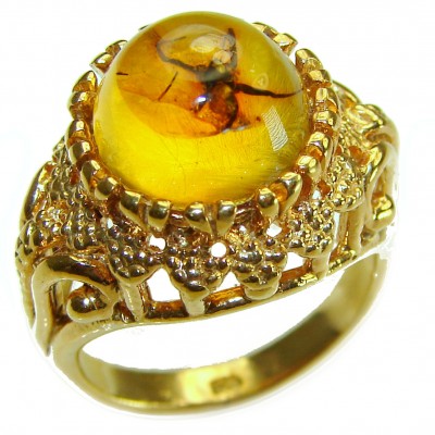 Authentic Amber with black spider inside .925 Sterling Silver handcrafted ring; s. 6