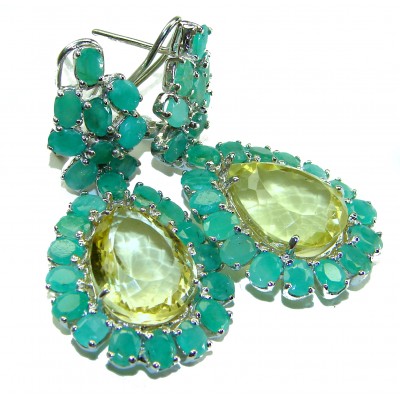 Infinity Authentic Citrine Emerald .925 Sterling Silver handmade Statement earrings