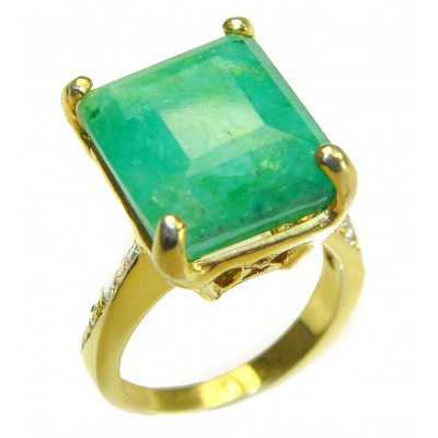 Vintage Style Jade 14K Gold over .925 Sterling Silver handmade Cocktail Ring s. 8