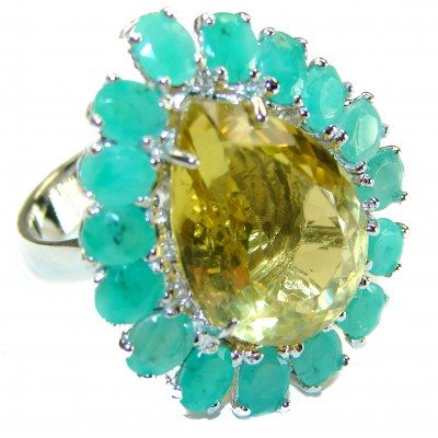 Infinity Authentic Citrine Emerald .925 Sterling Silver handcrafted ring size 6 3/4