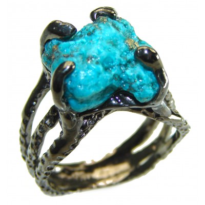 Arizona Beauty authentic Turquoise black rhodium over .925 Sterling Silver large handcrafted Ring size 9