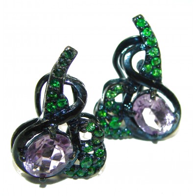 Fancy authentic Amethyst black rhodium over .925 Sterling Silver handcrafted earrings