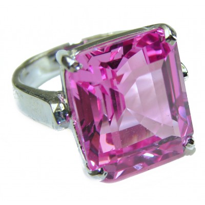 17.5 carat Princess cut Pink Topaz .925 Silver handcrafted Cocktail Ring s. 7 3/4