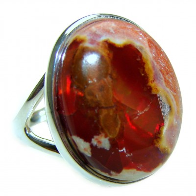 Natural Mexican Fire Opal .925 Sterling Silver handmade ring size 8 1/4