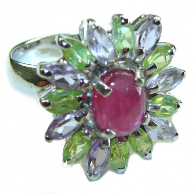 Aurora Authentic Ruby Peridot Amethyst .925 Sterling Silver handmade Ring size 9
