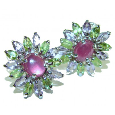 Aurora Authentic Ruby Peridot Amethyst .925 Sterling Silver handcrafted earrings