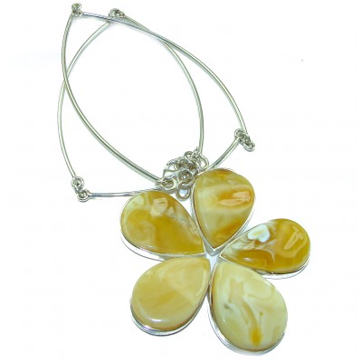 Dazzling Large Flower Natural Baltic Butterscotch Amber .925 Sterling Silver handcrafted necklace