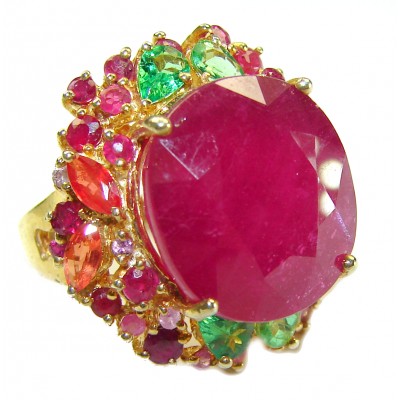 The Crimson Flame 18.5 carat Great quality unique Ruby 14K Gold over .925 Sterling Silver handcrafted Ring size 7