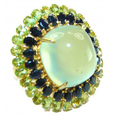 Gift of the Nature LARGE Natural Prehnite 14K Gold over .925 Sterling Silver handmade ring s. 8 1/4