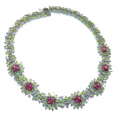 Aurora Authentic Ruby Peridot Amethyst .925 Sterling Silver handcrafted large Statement necklace