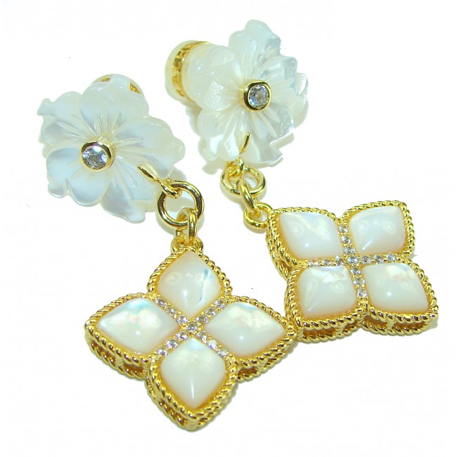 Sublime Blister Pearl White Topaz 14K Gold over .925 Sterling Silver handcrafted Earrings